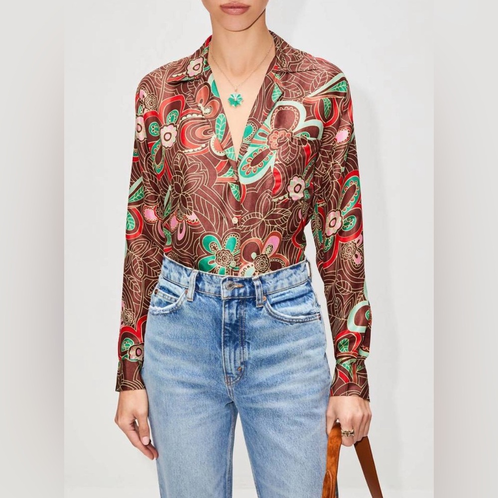 Alix Of Bohemia | Gogo Chocolate Silk Blouse L